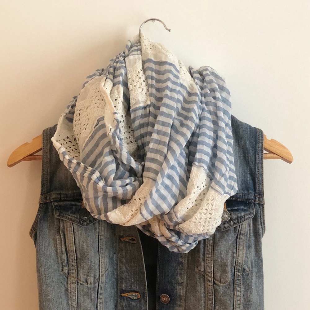 Minimalist light blue striped eyelet scarf